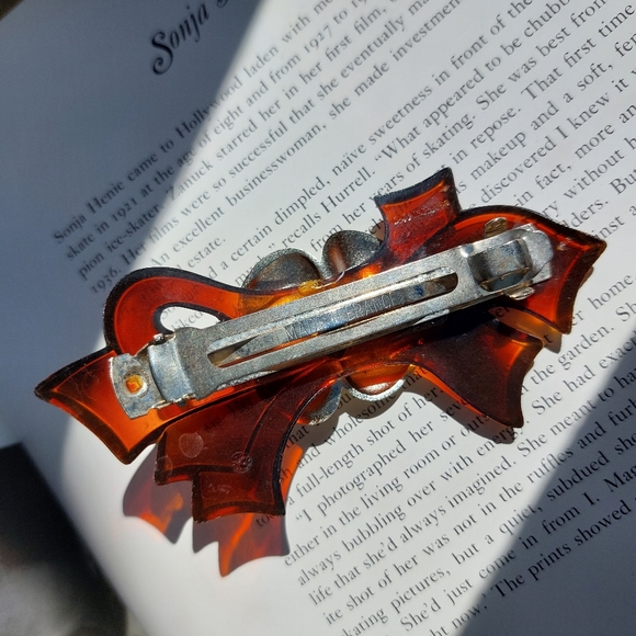 Vintage Barrette Bobby Pin Clip Paris Brown Gold Lucite Bow 1990s 🇫🇷 🎀🎀🎀 - Picture 8 of 8